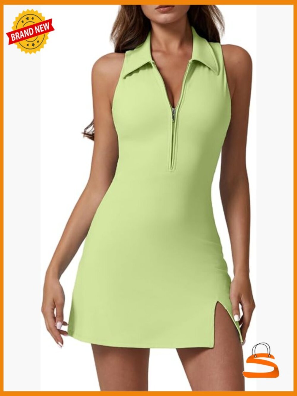 Zip Front Tennis Dress with Built-in Shorts and Pockets